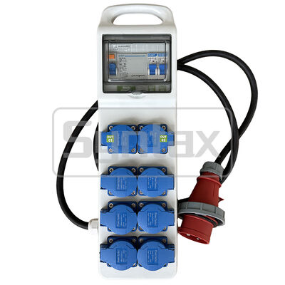 Syntax CT3 16AMP Three Phase Socket Power Splitter Lead IP44 Waterproof With 8 Schuko Sockets 490*142*95mm