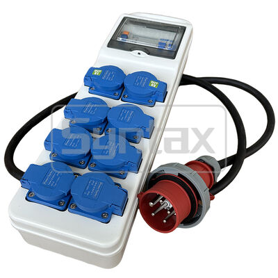 Syntax CT3 16AMP Three Phase Socket Power Splitter Lead IP44 Waterproof With 8 Schuko Sockets 490*142*95mm
