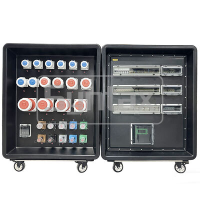 Caja de distribución de energía portátil de HDPE trifásica de 500A a prueba de agua IP67 con ruedas y Powerlocks 500A para eventos deportivos de la FIFA en Qatar